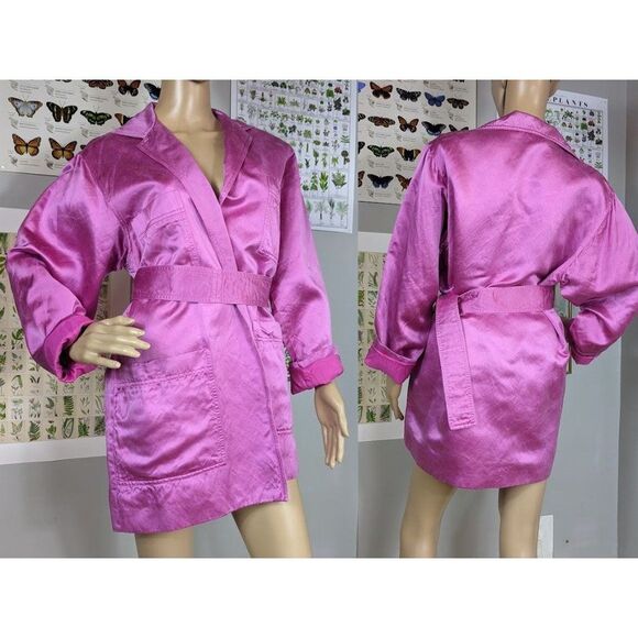 Vintage y2k 2000s Jennifer George Jacket Pink Satin Belt Tie Marbled Size 6 - Picture 9 of 9